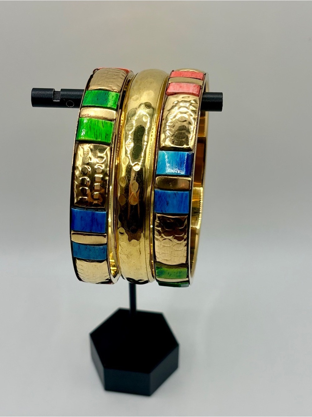 Colorful Gold Tone Multicolor Inlay Bangle Set